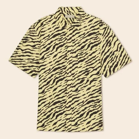 EVERLANE The Poplin Short-Sleeve Shirt Pale Yellow Tiger Stripe NWT - Picture 1 of 8